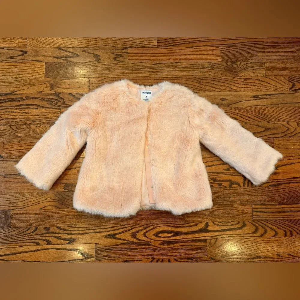 MAYORAL SAKS Girls Faux Fur Pink Fluffy Fancy Dress Coat Jacket Girls 5 110